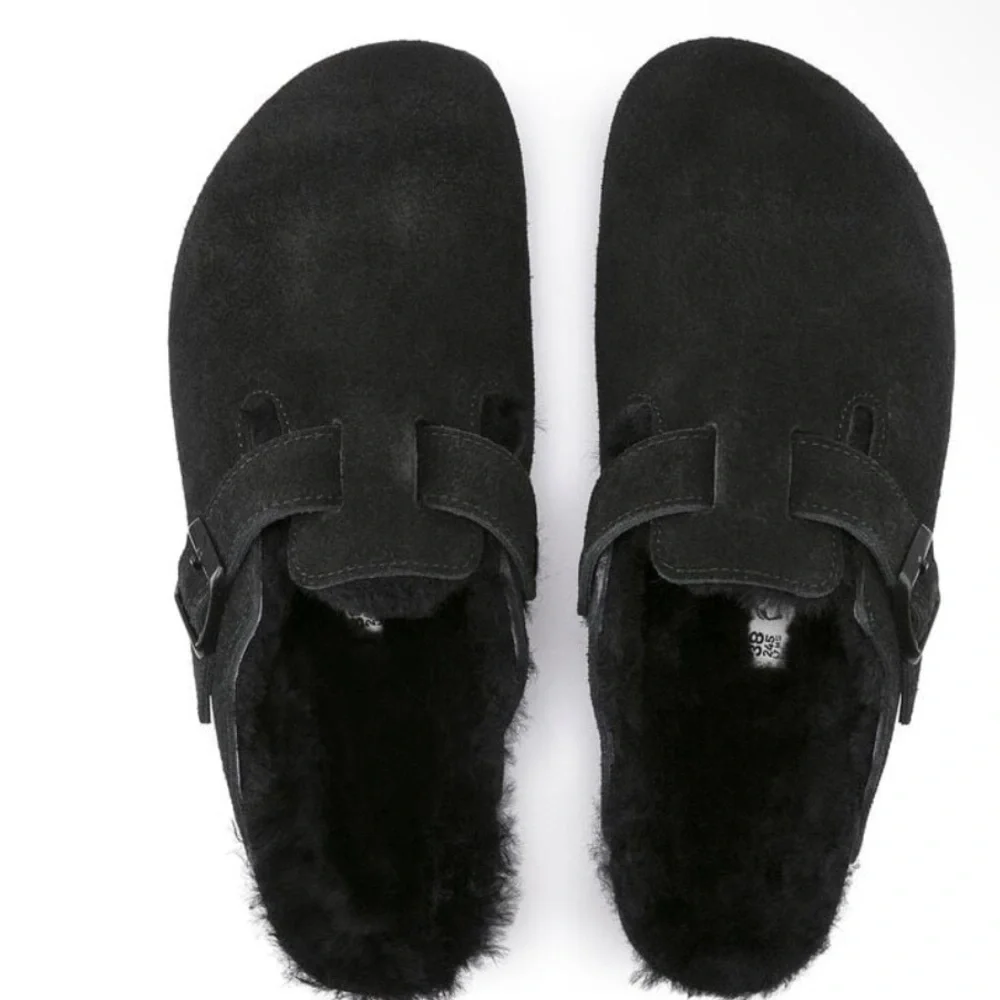 🖤BIRKENSTOCK BOSTON SHEARLING IN BLACK SUEDE CLOGS SHOES 37 EU 6 US NARROW - Picture 4 of 10